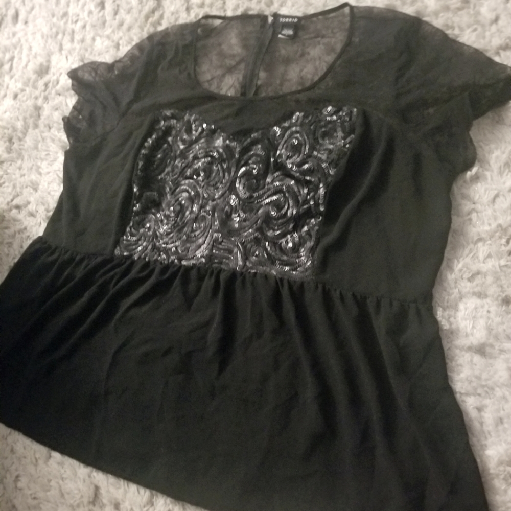 Torrid 3 babydoll lace and sequined blouse